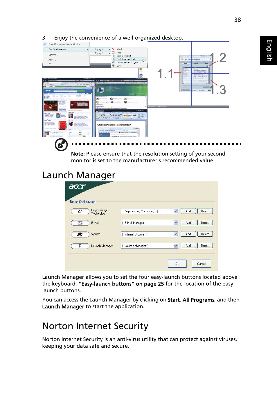 Launch manager, Norton internet security | Acer TravelMate 5710 User Manual | Page 55 / 96