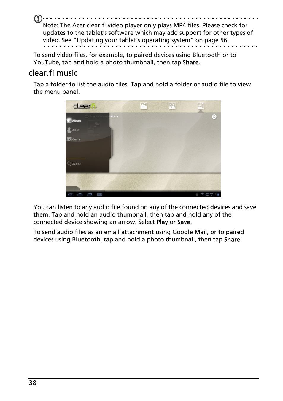 Clear.fi music | Acer A501 User Manual | Page 38 / 65