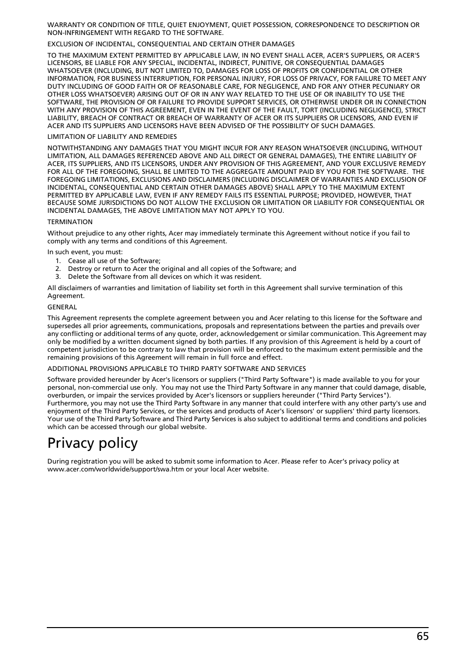 Privacy policy | Acer A501 User Manual | Page 65 / 65