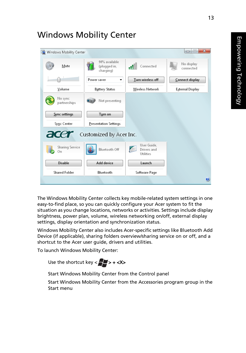 Windows mobility center | Acer Aspire 9300 User Manual | Page 31 / 107