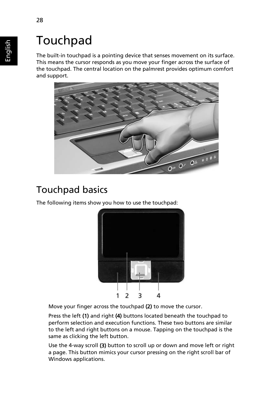 Touchpad, Touchpad basics | Acer Aspire 9300 User Manual | Page 46 / 107
