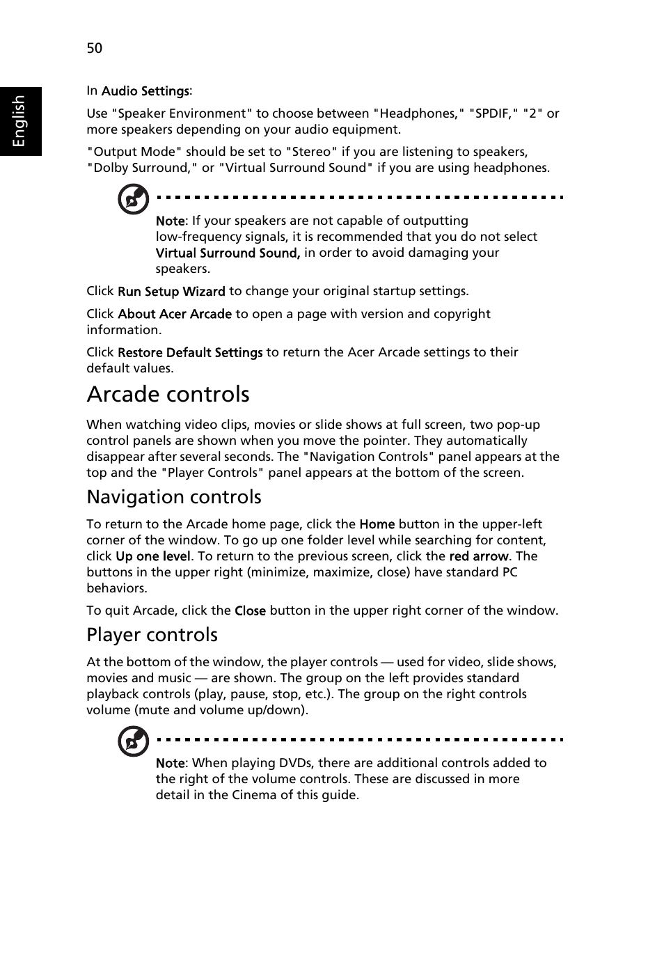 Arcade controls, Navigation controls, Player controls | Acer Aspire 9300 User Manual | Page 68 / 107