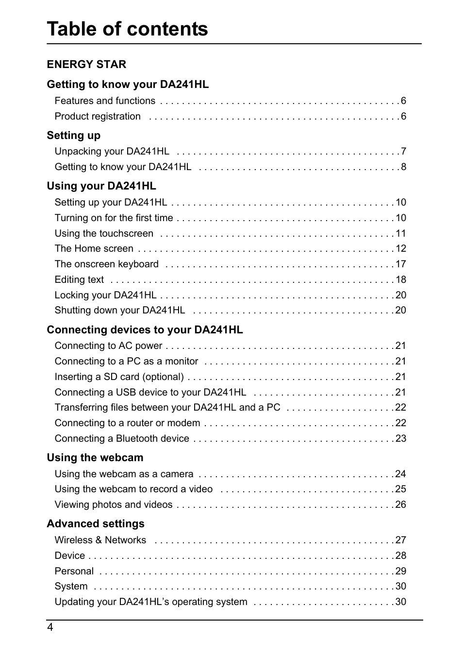 Acer DA241HL User Manual | Page 4 / 35