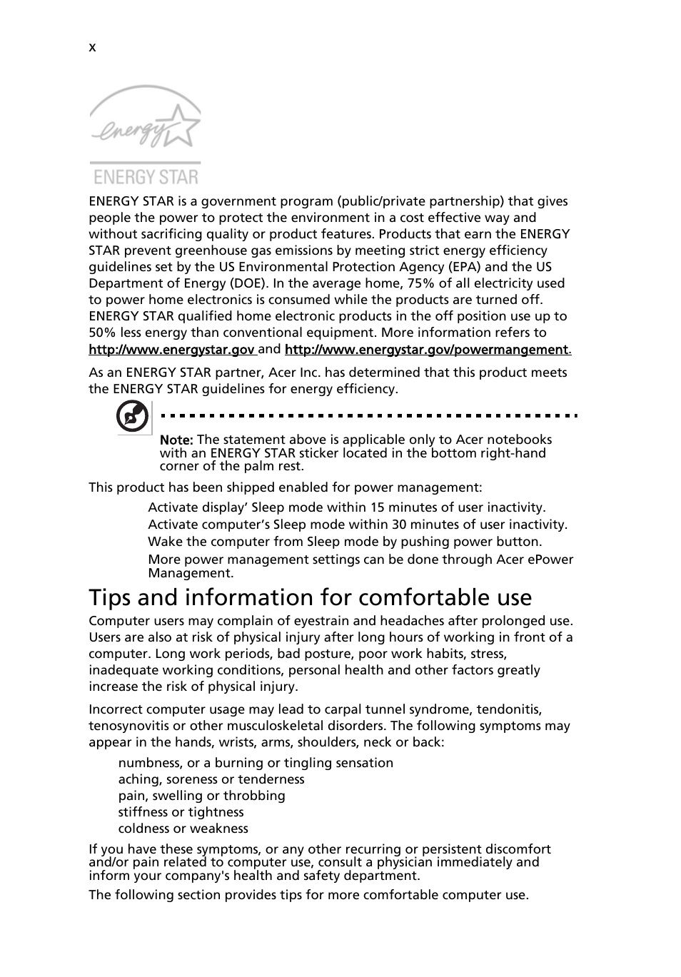 Tips and information for comfortable use | Acer Aspire 4310 User Manual | Page 10 / 112