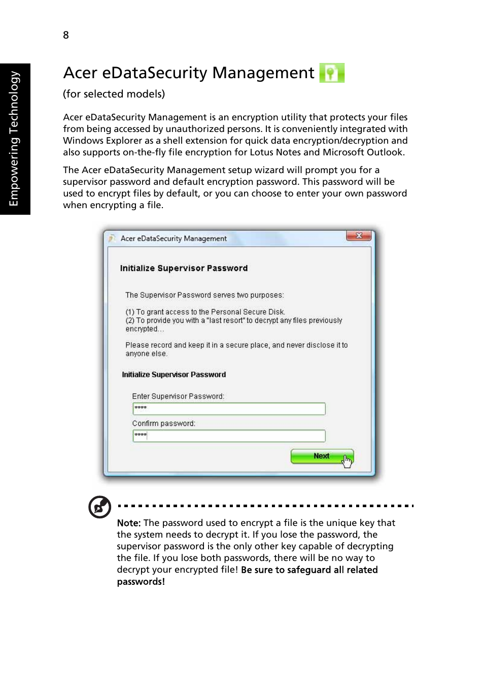 Acer edatasecurity management | Acer Aspire 4310 User Manual | Page 28 / 112