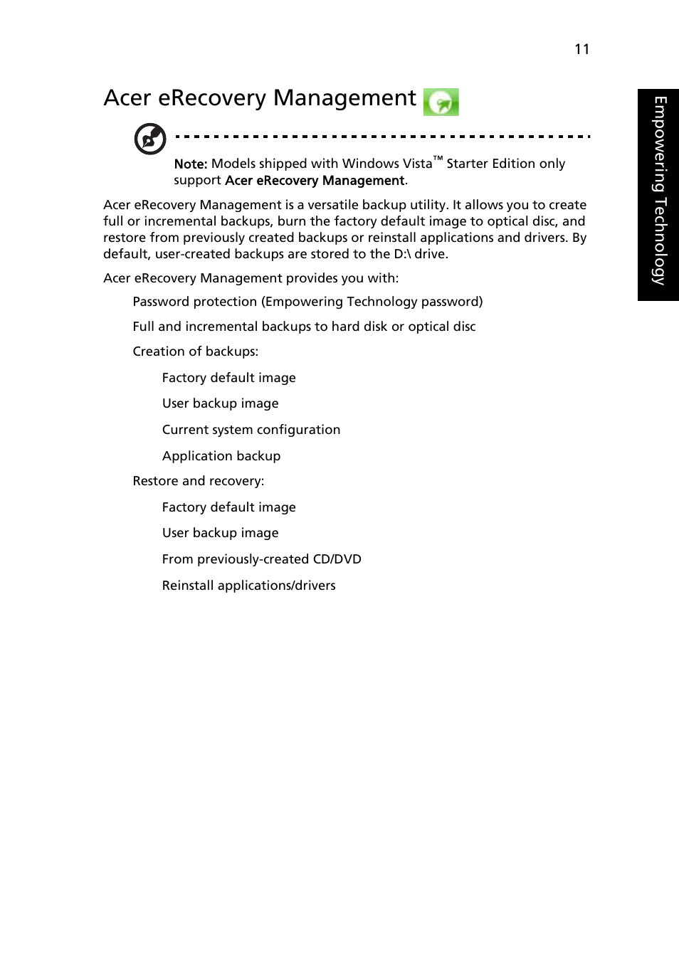 Acer erecovery management | Acer Aspire 4310 User Manual | Page 31 / 112