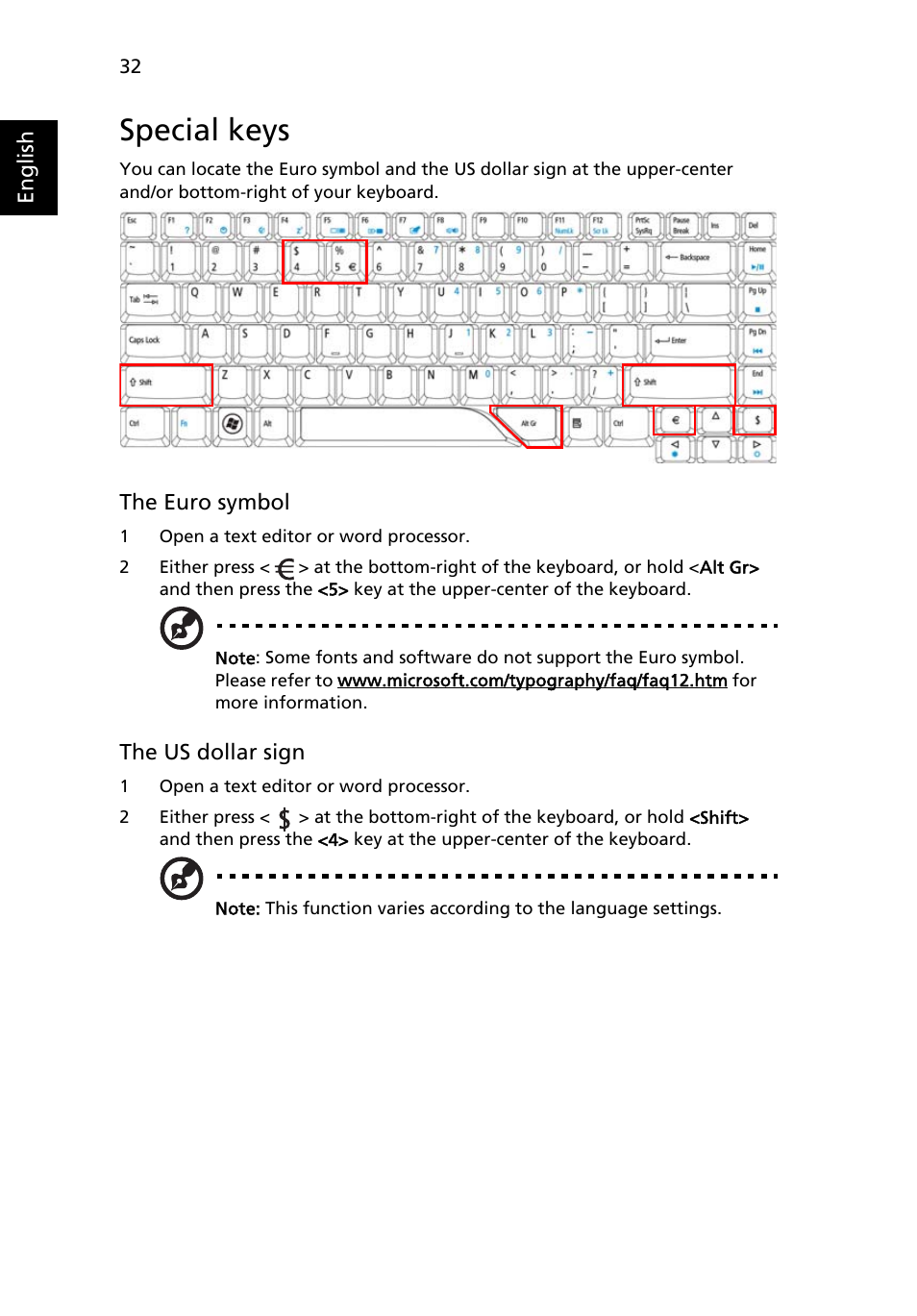 Special keys | Acer Aspire 4310 User Manual | Page 52 / 112