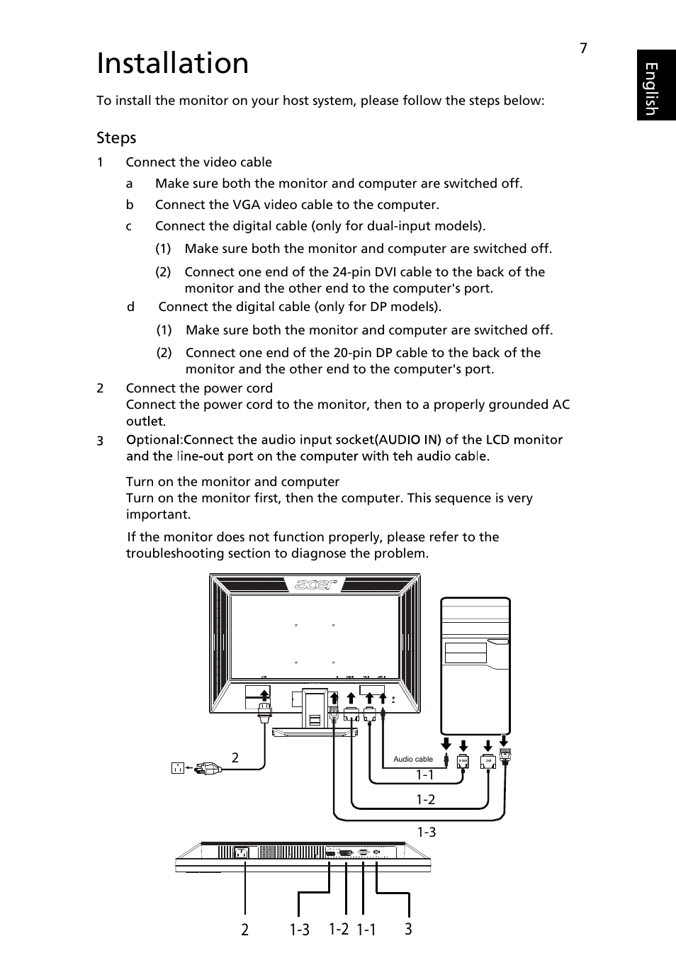 Installation | Acer V243PWL User Manual | Page 19 / 26