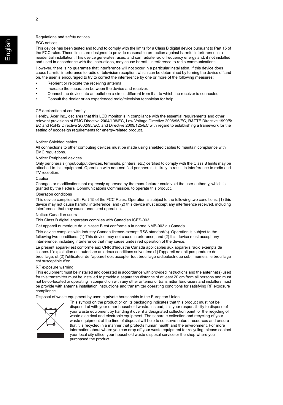 Englis h | Acer DA241HL User Manual | Page 2 / 4