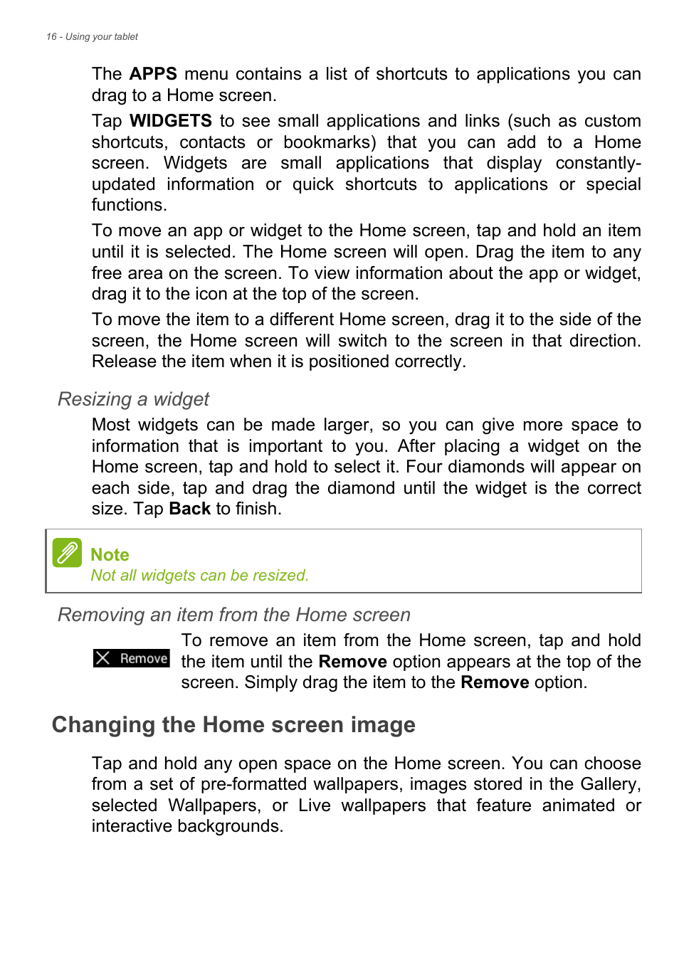 Changing the home screen image | Acer B1-721 User Manual | Page 16 / 53