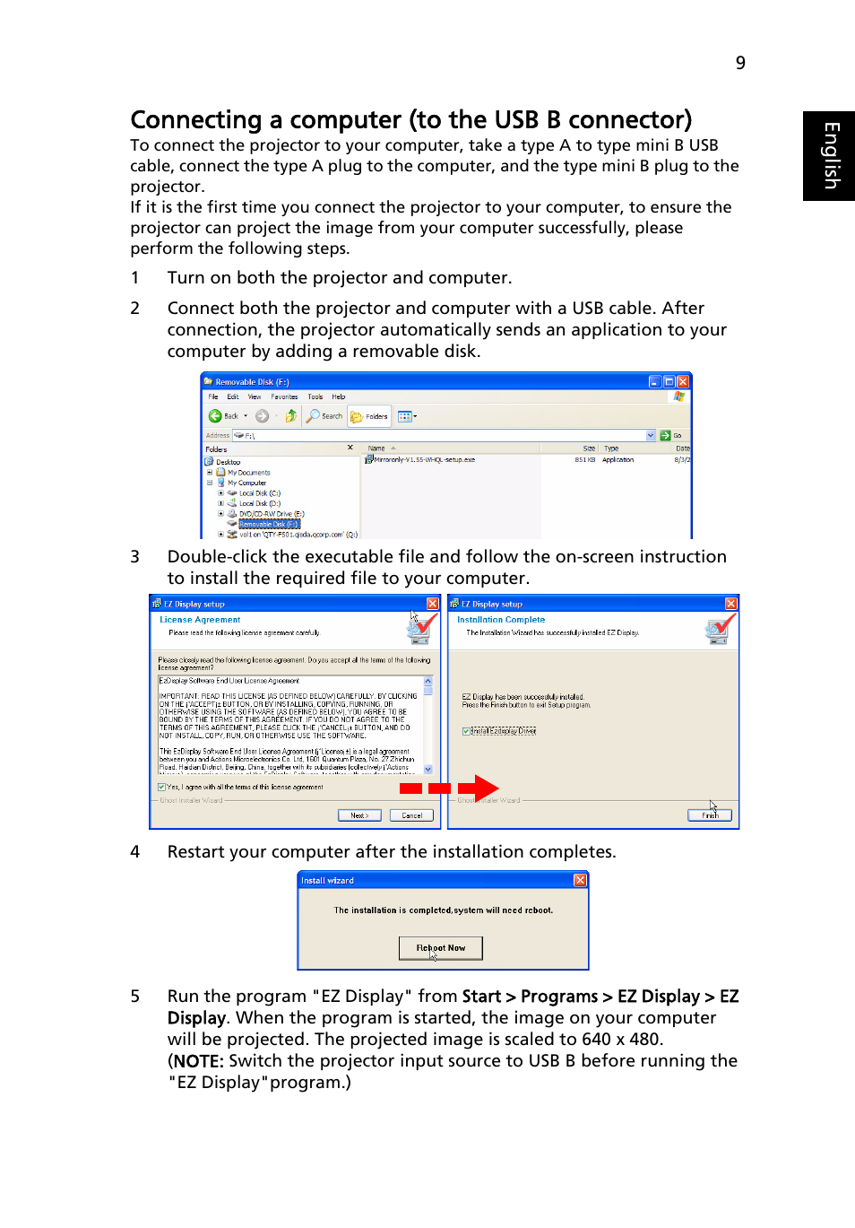 Connecting a computer (to the usb b connector) | Acer C112 User Manual | Page 19 / 38