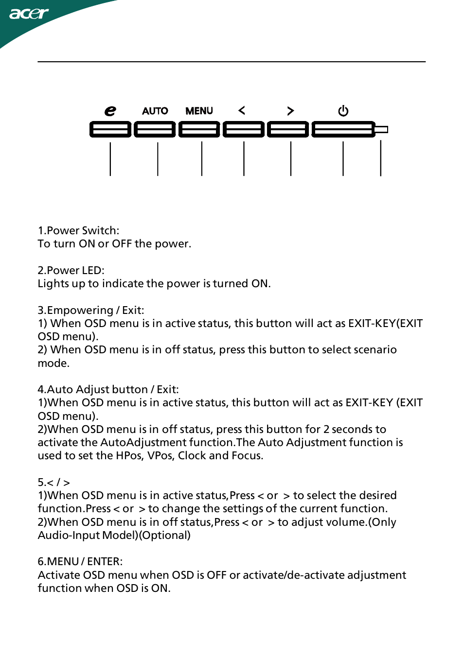 User controls | Acer B233HL User Manual | Page 16 / 24