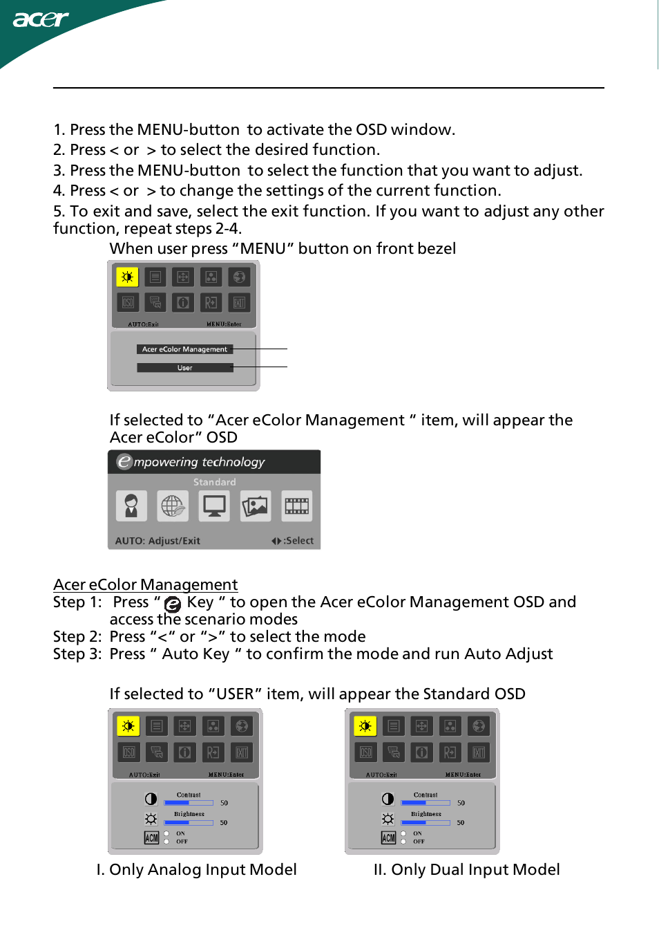 How to adjust a setting | Acer B233HL User Manual | Page 17 / 24