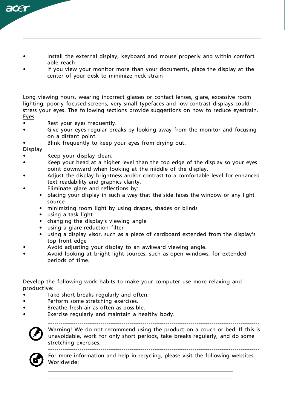 En-4, Taking care of your vision, Developing good work habits | Acer B233HL User Manual | Page 5 / 24
