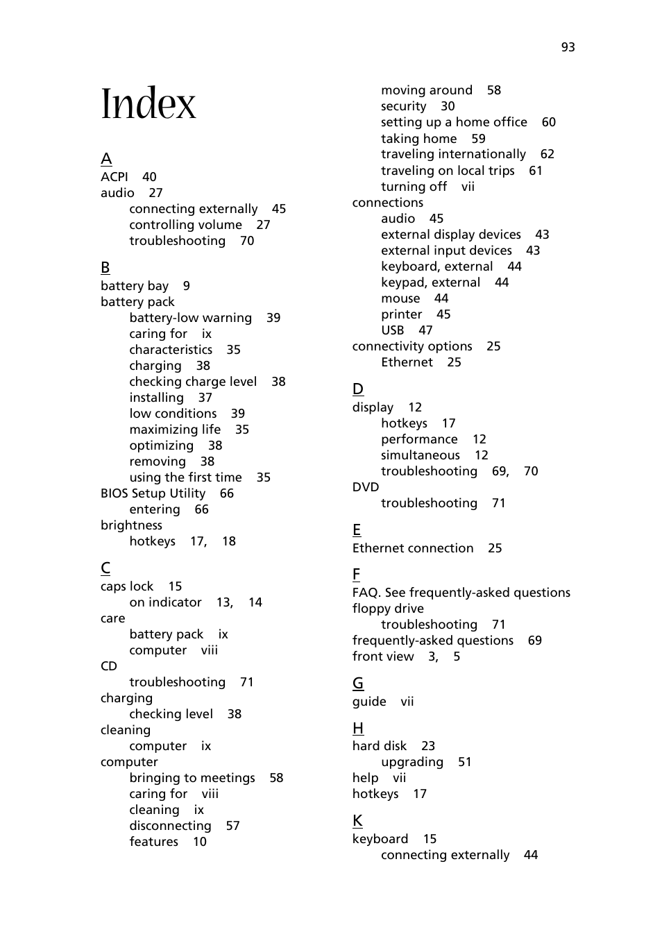 Index | Acer Aspire 1710 User Manual | Page 103 / 106