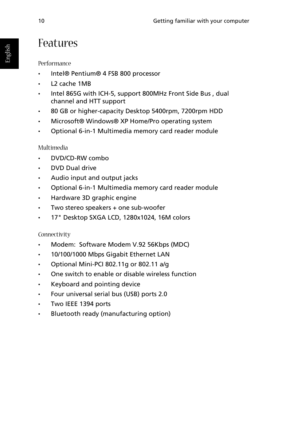 Features | Acer Aspire 1710 User Manual | Page 20 / 106