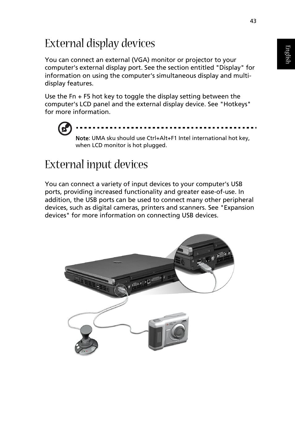 External display devices, External input devices | Acer Aspire 1710 User Manual | Page 53 / 106