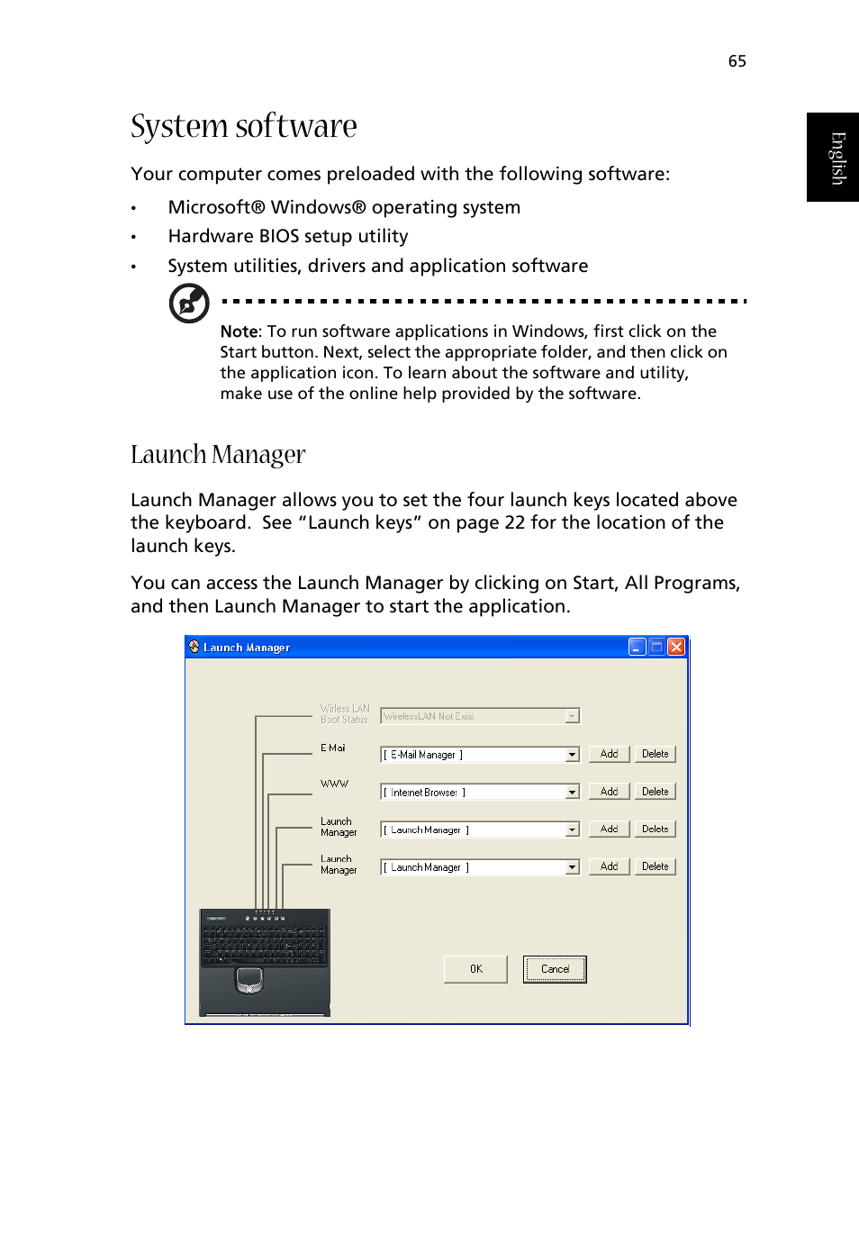 System software, Launch manager | Acer Aspire 1710 User Manual | Page 75 / 106