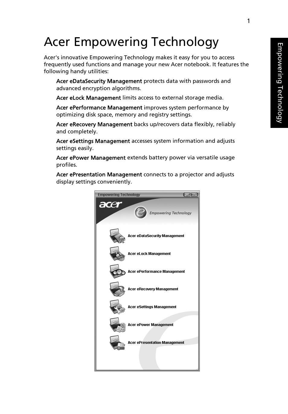 Acer empowering technology | Acer Aspire 3620 User Manual | Page 11 / 82