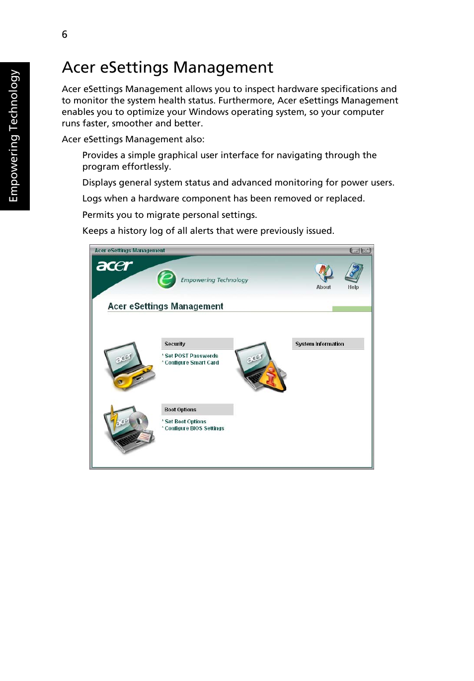 Acer esettings management | Acer Aspire 3620 User Manual | Page 16 / 82