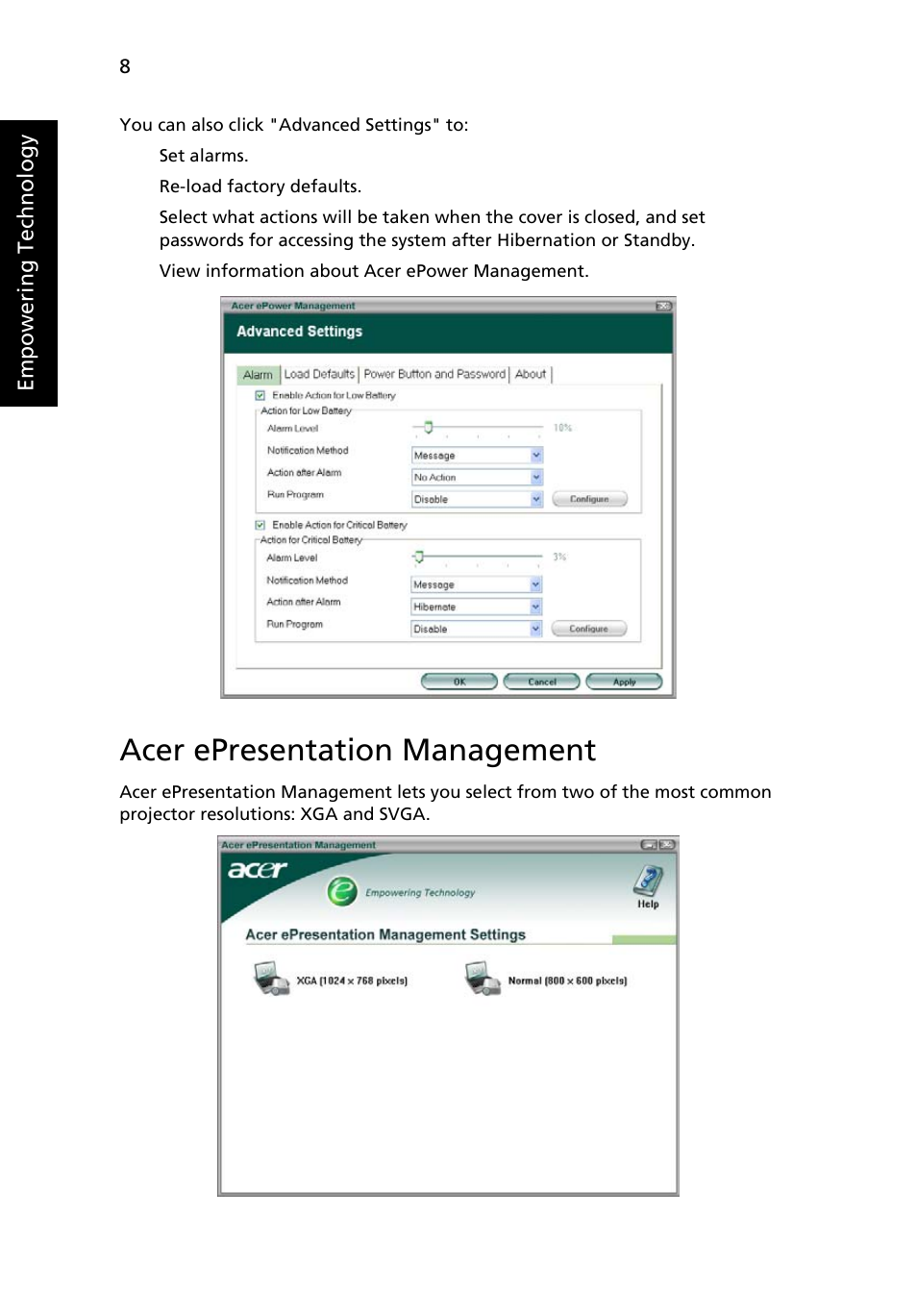 Acer epresentation management | Acer Aspire 3620 User Manual | Page 18 / 82