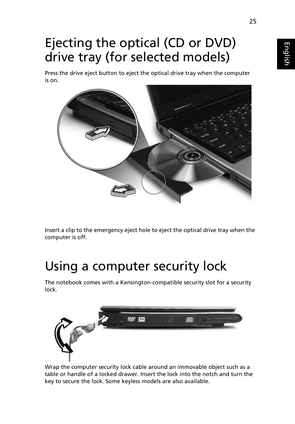 Using a computer security lock | Acer Aspire 3620 User Manual | Page 35 / 82