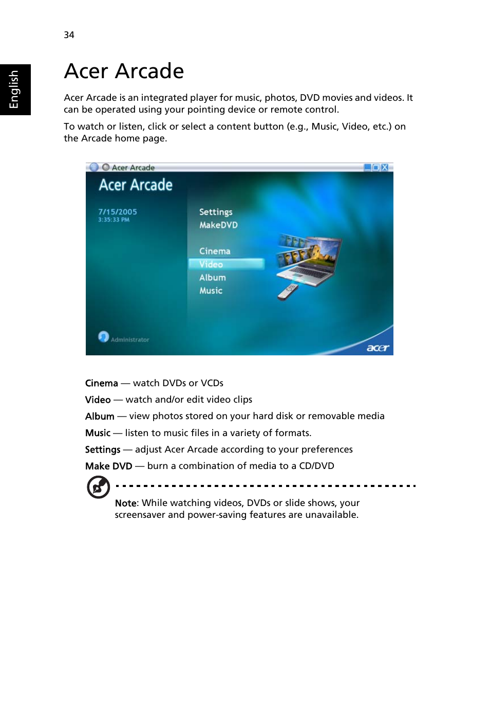 Acer arcade | Acer Aspire 3620 User Manual | Page 44 / 82
