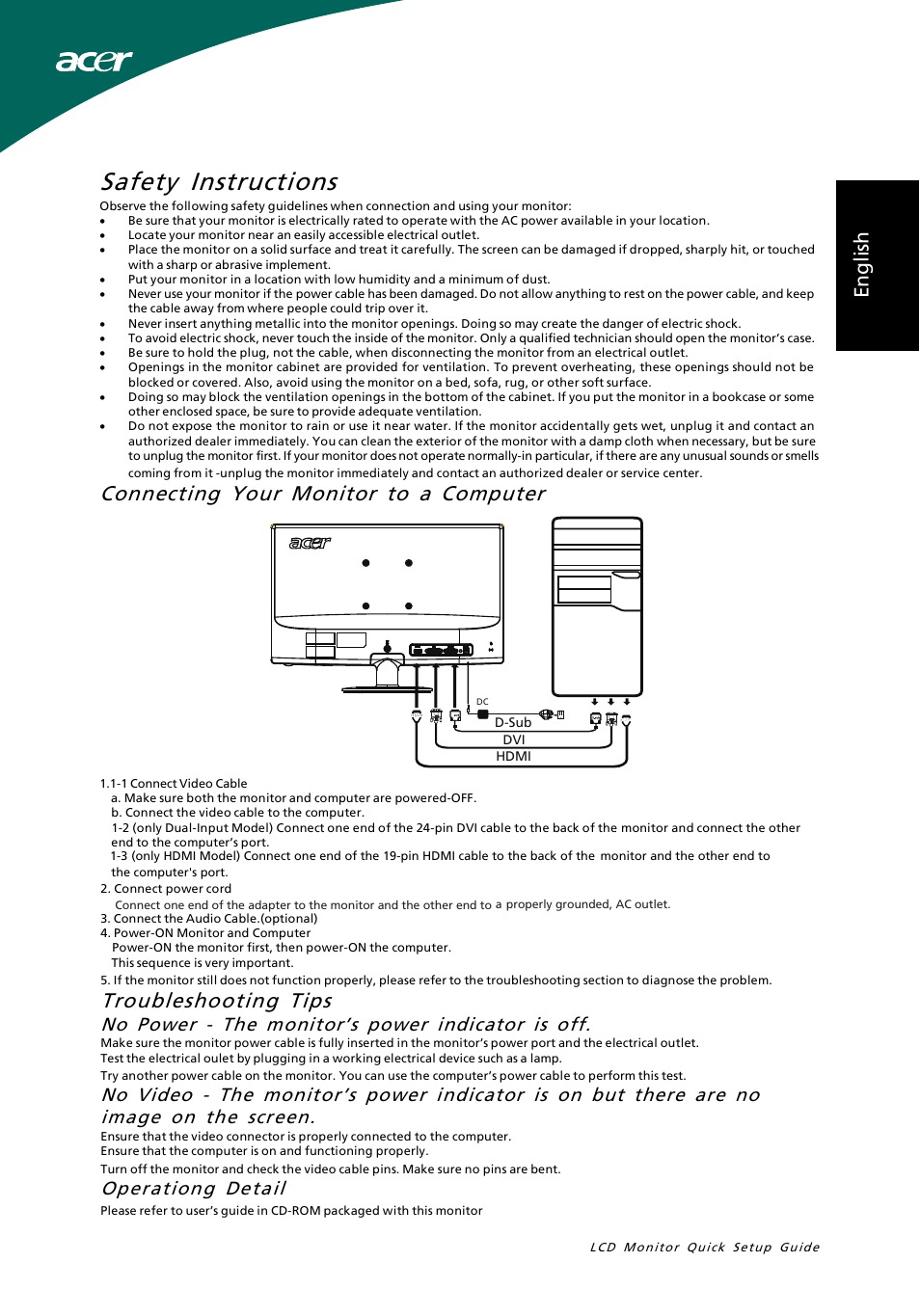 Acer S231HL User Manual | 3 pages