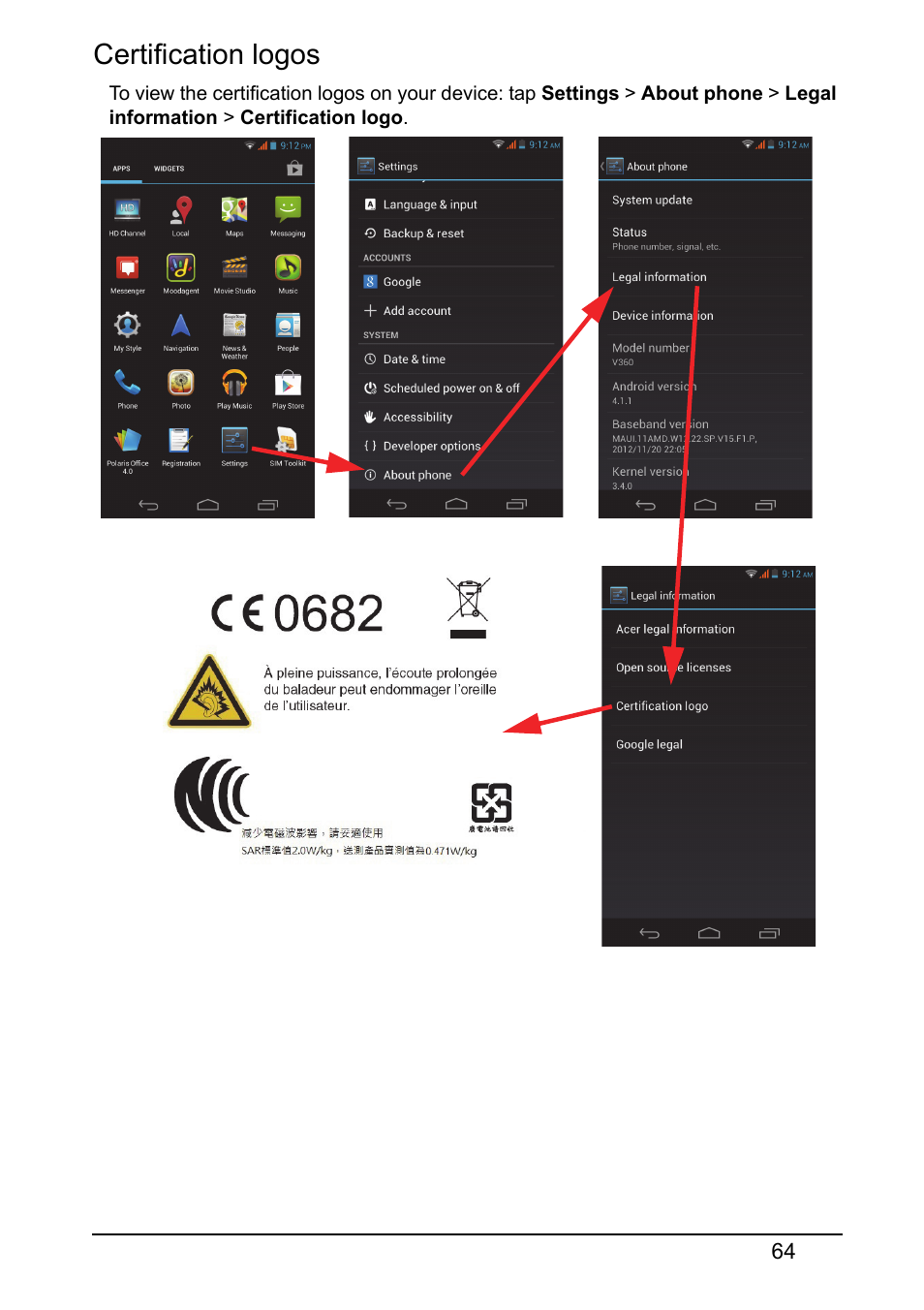 Certification logos | Acer V360 User Manual | Page 64 / 69