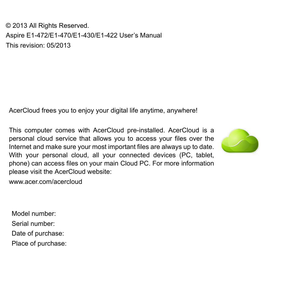 Acer Aspire E1-422G User Manual | Page 2 / 103