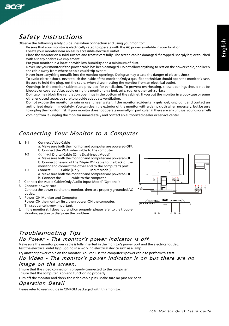 Acer A231HL User Manual | 2 pages
