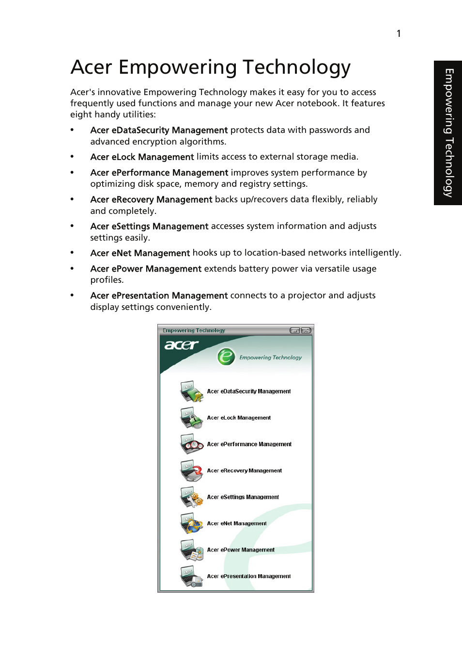 Acer empowering technology | Acer Aspire 5510 User Manual | Page 11 / 96