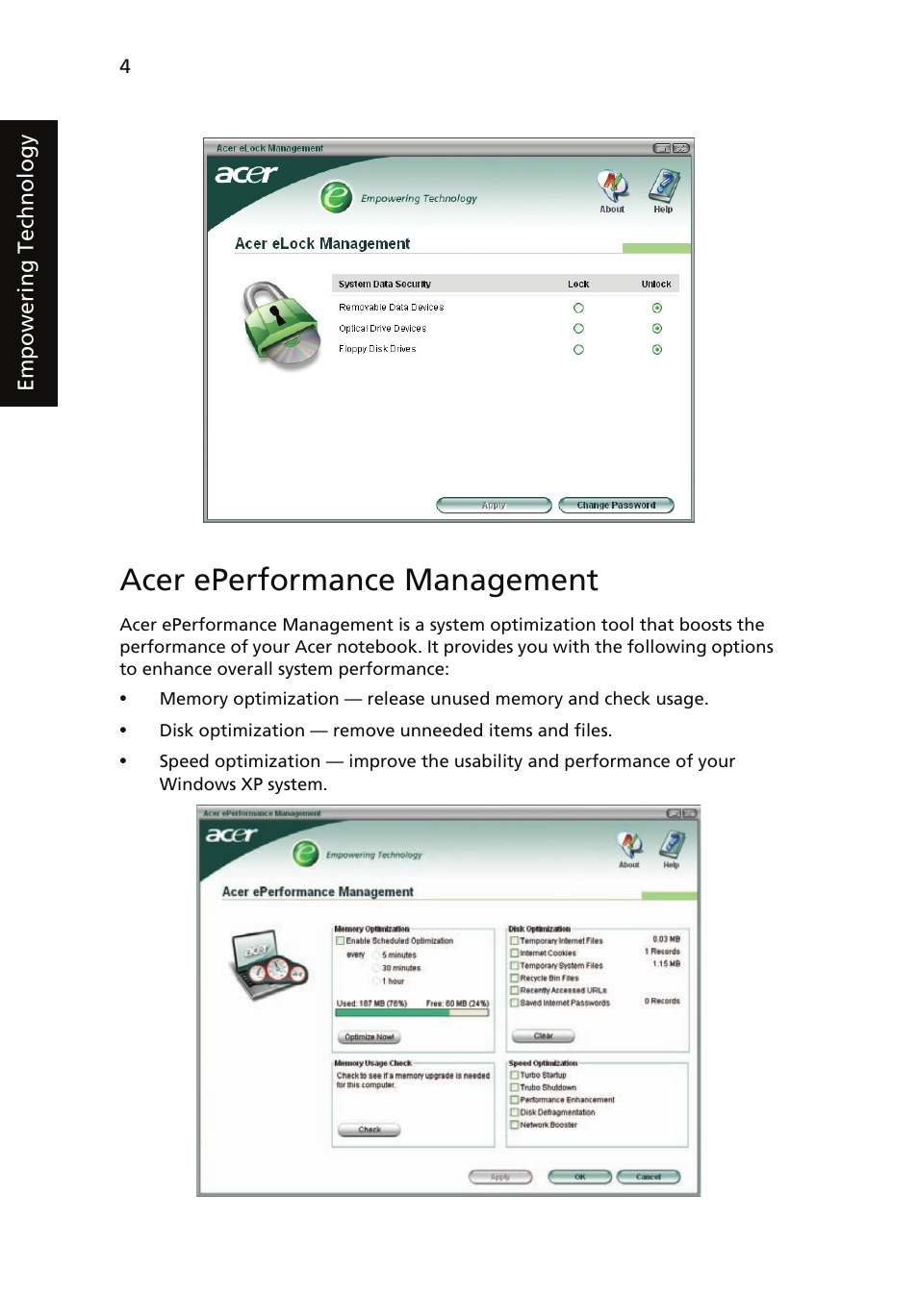 Acer eperformance management | Acer Aspire 5510 User Manual | Page 14 / 96