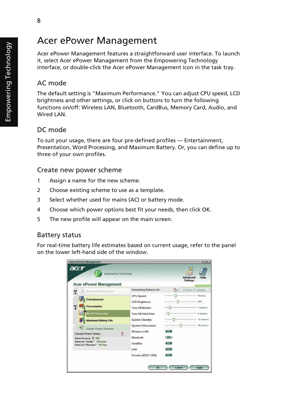 Acer epower management | Acer Aspire 5510 User Manual | Page 18 / 96