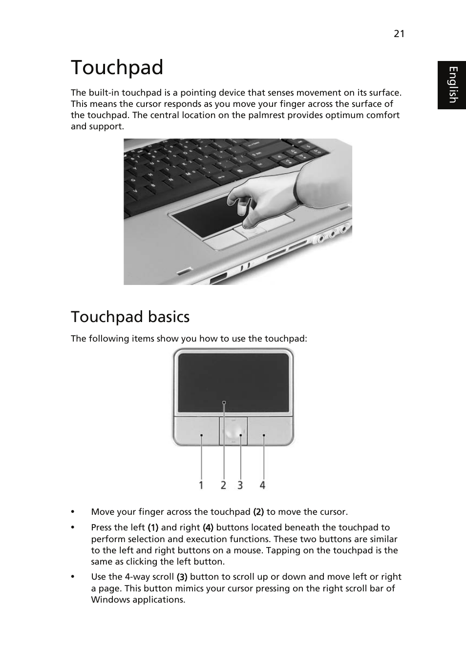 Touchpad, Touchpad basics | Acer Aspire 5510 User Manual | Page 31 / 96