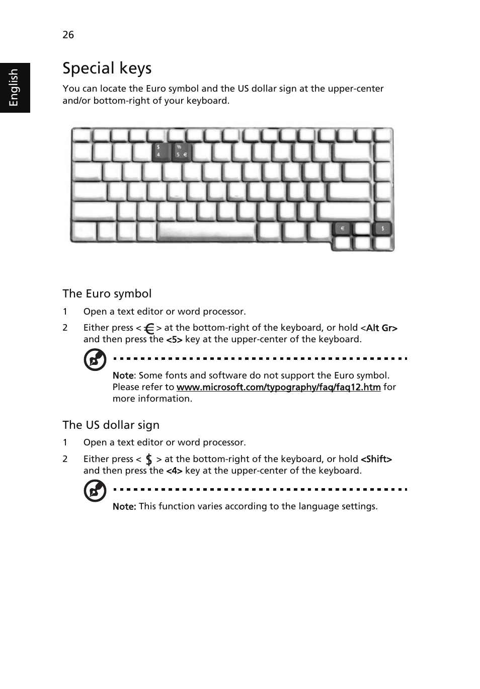 Special keys | Acer Aspire 5510 User Manual | Page 36 / 96