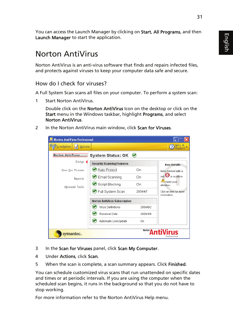 Norton antivirus | Acer Aspire 5510 User Manual | Page 41 / 96