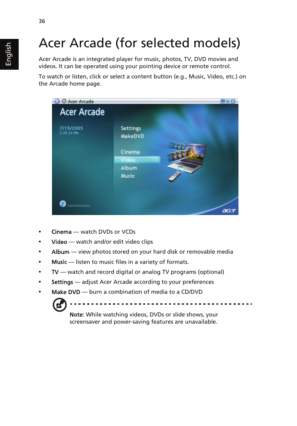 Acer arcade (for selected models) | Acer Aspire 5510 User Manual | Page 46 / 96