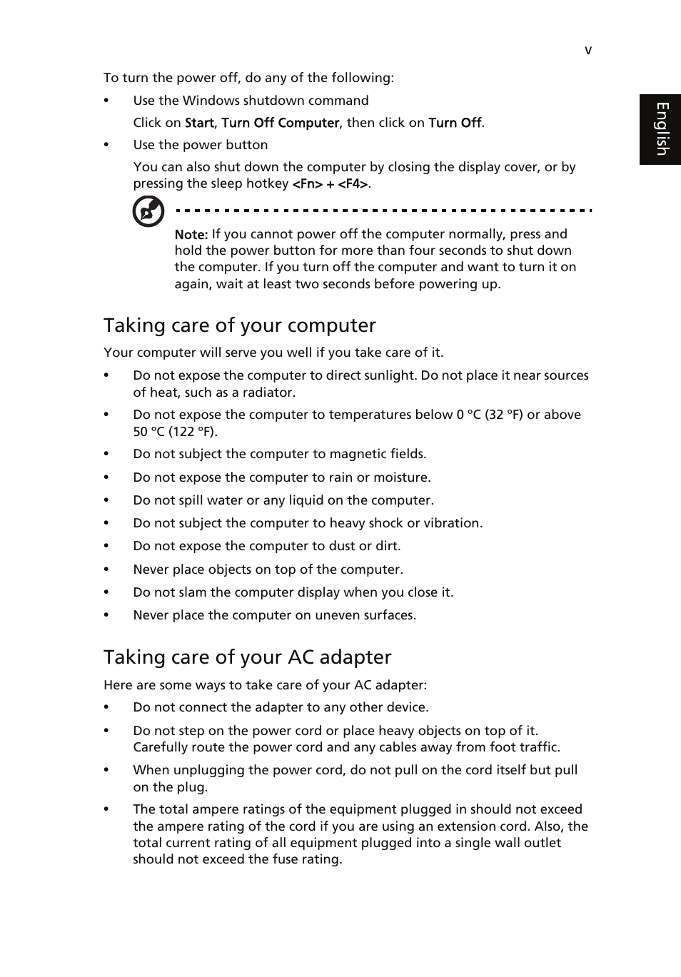 Taking care of your computer, Taking care of your ac adapter | Acer Aspire 5510 User Manual | Page 5 / 96