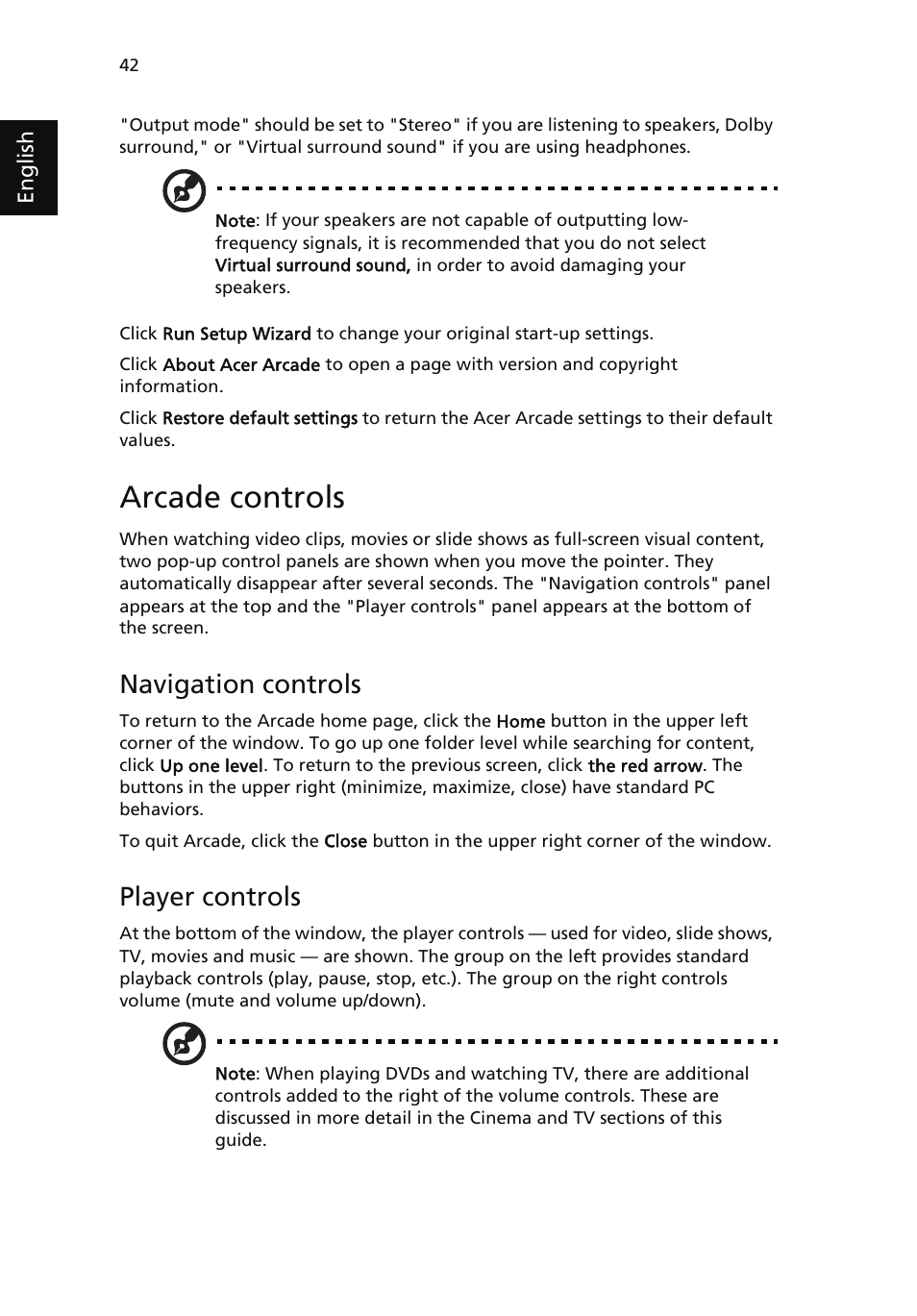 Arcade controls, Navigation controls, Player controls | Acer Aspire 5510 User Manual | Page 52 / 96