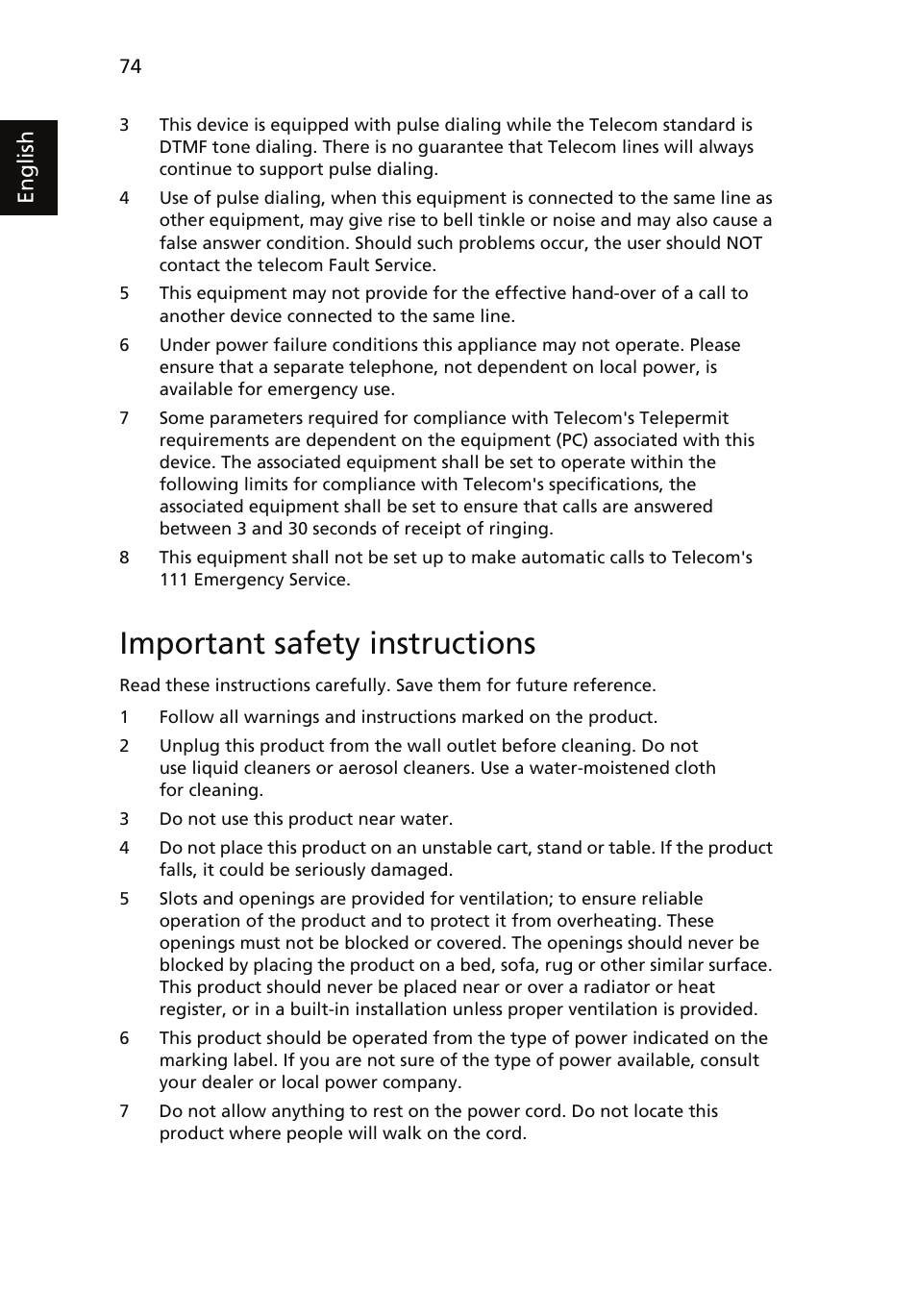 Important safety instructions | Acer Aspire 5510 User Manual | Page 87 / 96