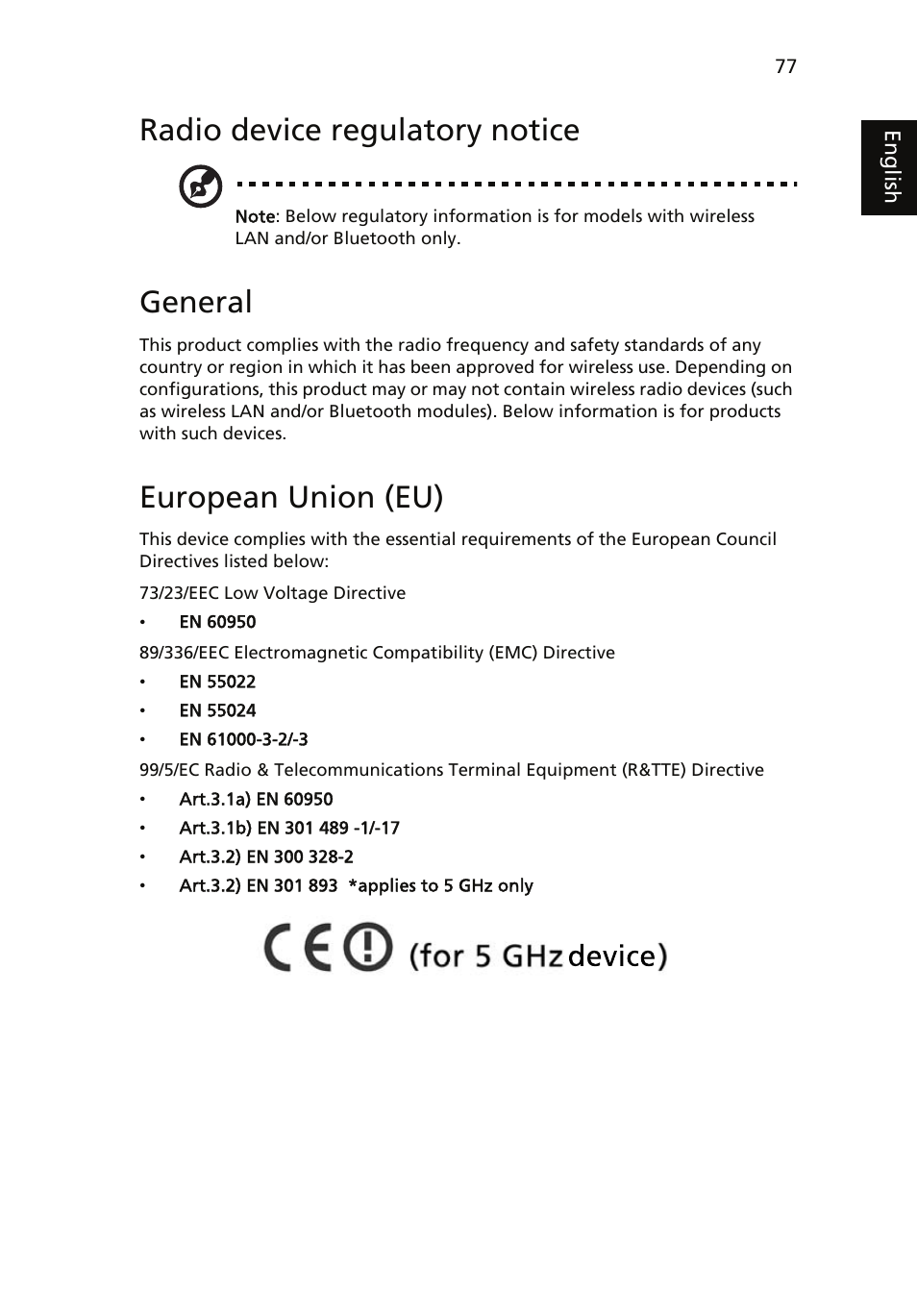 Radio device regulatory notice, General, European union (eu) | Acer Aspire 5510 User Manual | Page 90 / 96