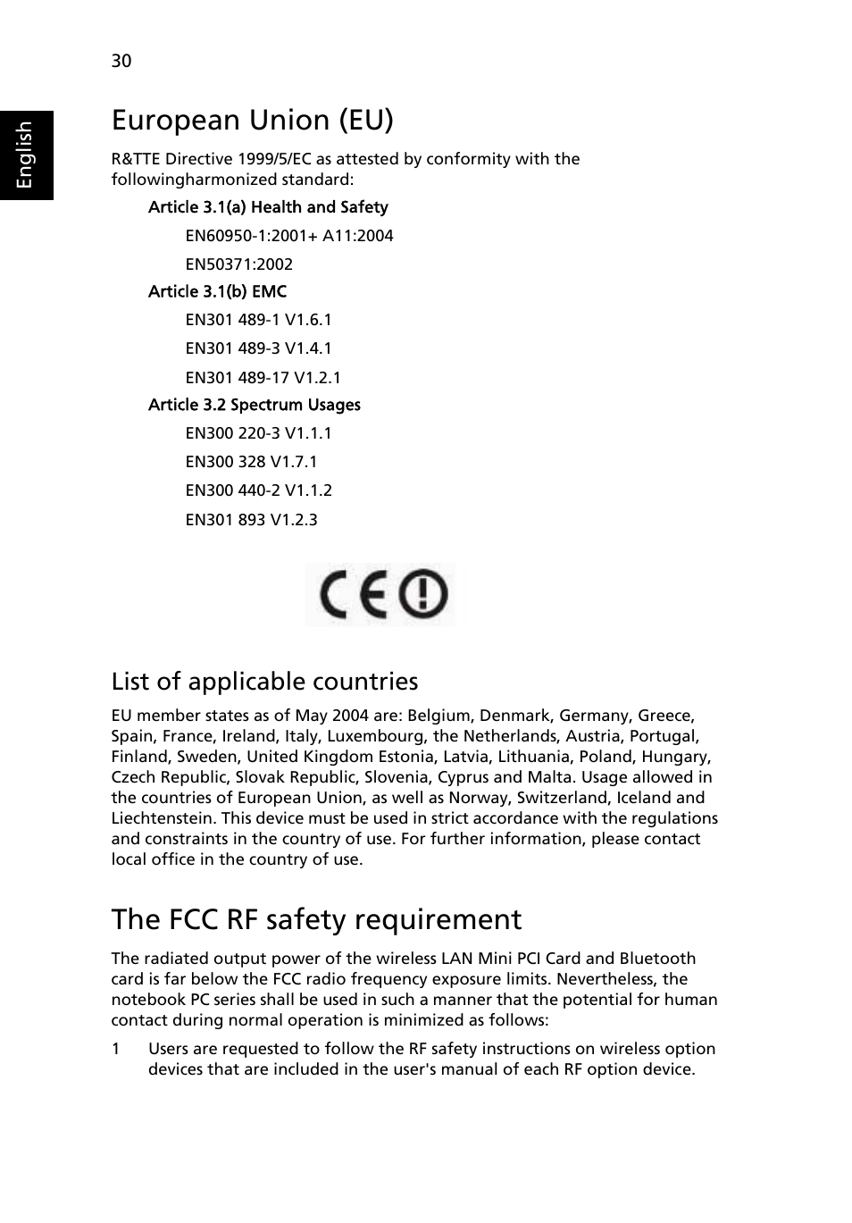 European union (eu), The fcc rf safety requirement, List of applicable countries | Acer AO751h User Manual | Page 48 / 52