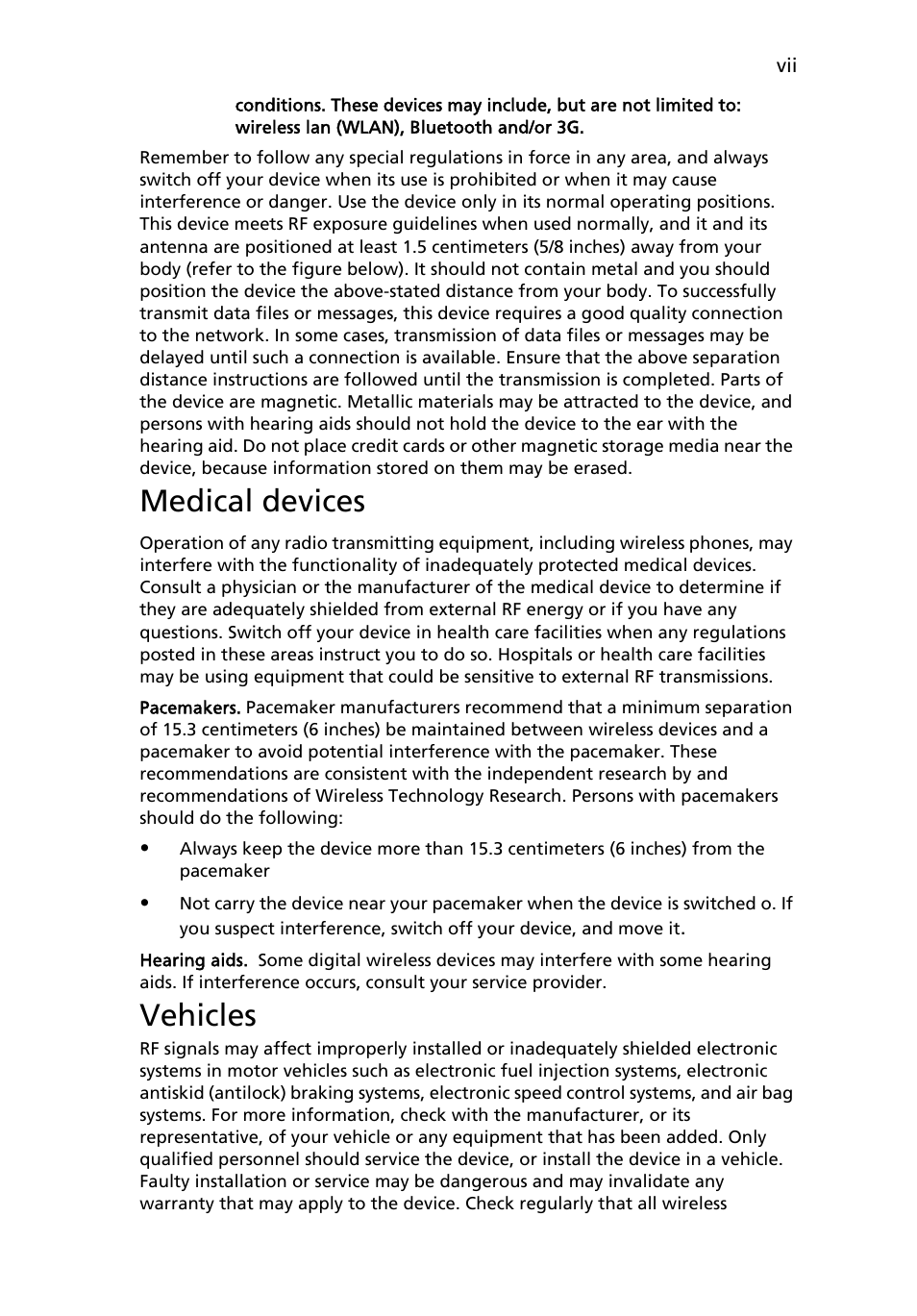 Medical devices, Vehicles | Acer AO751h User Manual | Page 7 / 52