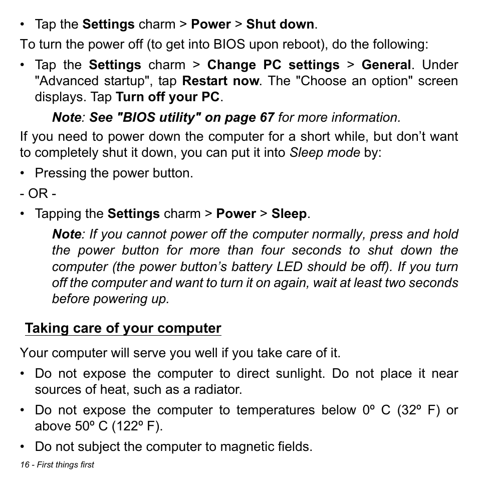 Taking care of your computer | Acer Aspire P3-171 User Manual | Page 16 / 73