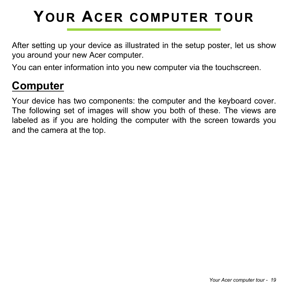 Your acer computer tour, Computer | Acer Aspire P3-171 User Manual | Page 19 / 73