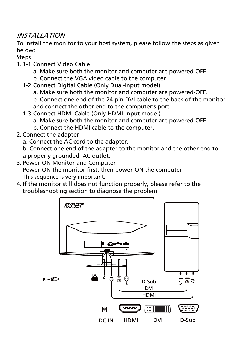 Installation | Acer S240HL User Manual | Page 17 / 27