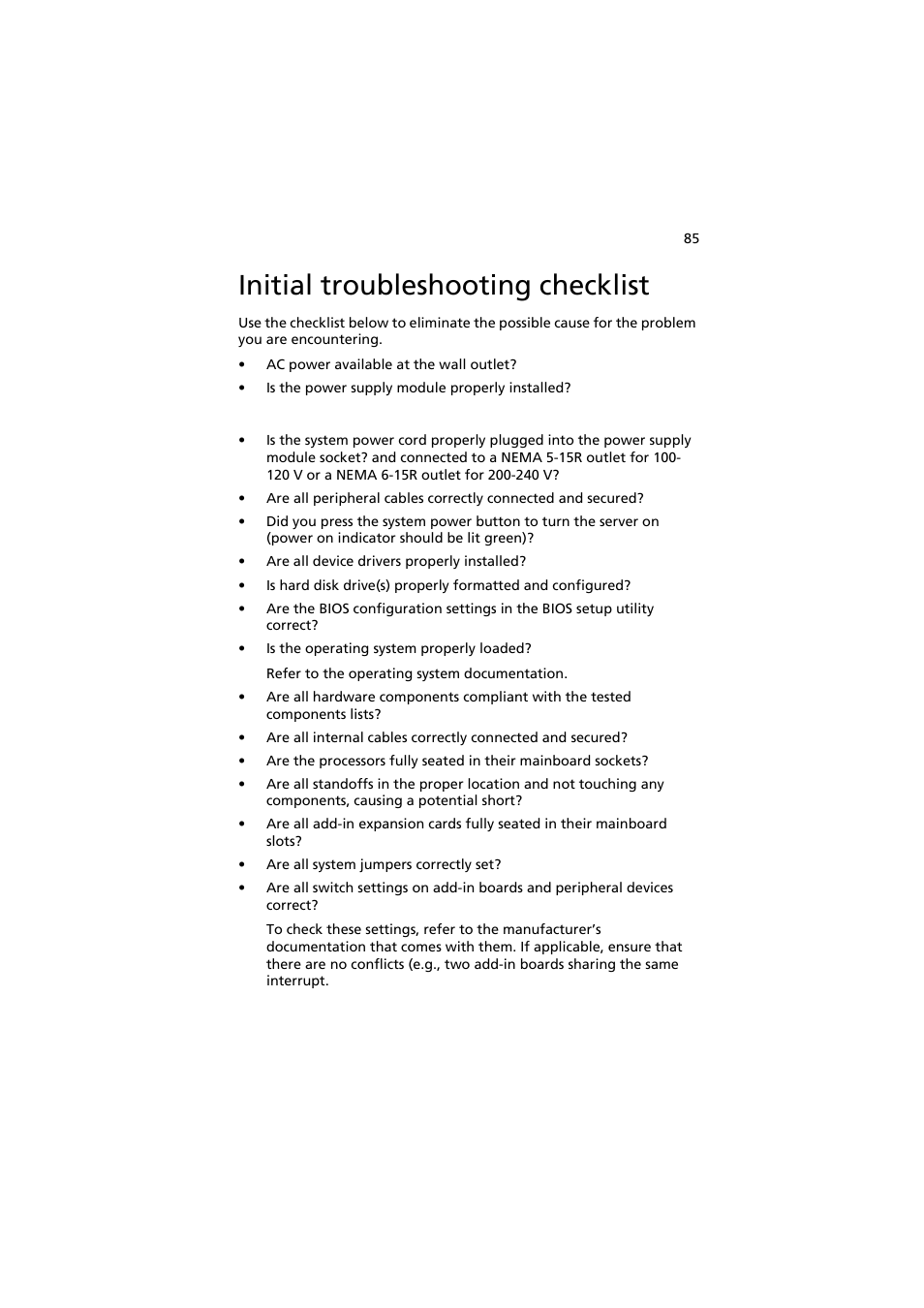 Initial troubleshooting checklist | Acer AW2000h-AW170h User Manual | Page 101 / 160