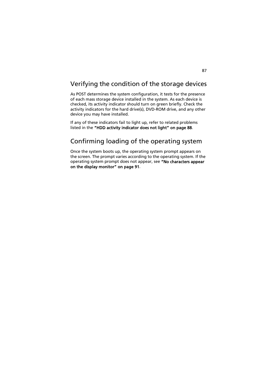 Verifying the condition of the storage devices, Confirming loading of the operating system | Acer AW2000h-AW170h User Manual | Page 103 / 160