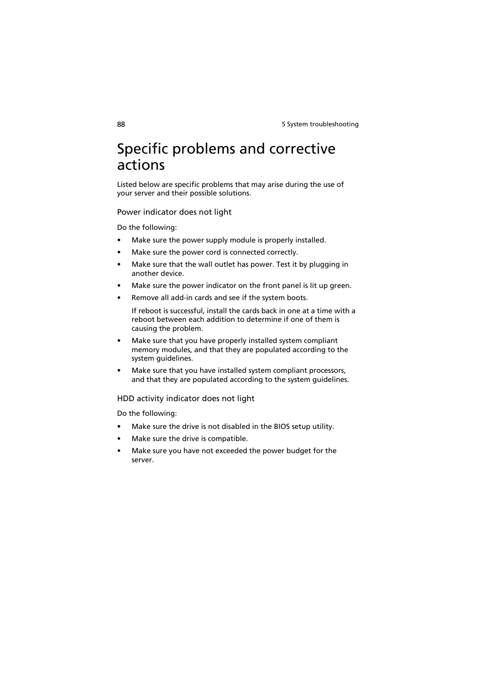 Specific problems and corrective actions | Acer AW2000h-AW170h User Manual | Page 104 / 160